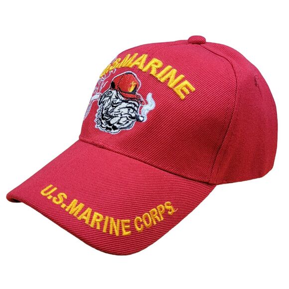 USMC Cigar Smoking Bulldog & Shadow Trucker Hat Red US Marine Corps Adjustable - Picture 16 of 16